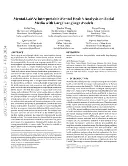 MentaLLaMA: Interpretable Mental Health Analysis on Social Media with
  Large Language Models