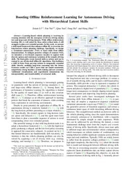 Boosting Offline Reinforcement Learning for Autonomous Driving with
  Hierarchical Latent Skills