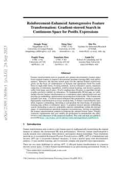Reinforcement-Enhanced Autoregressive Feature Transformation:
  Gradient-steered Search in Continuous Space for Postfix Expressions