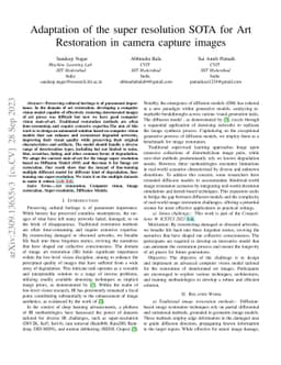 Adaptation of the super resolution SOTA for Art Restoration in camera
  capture images