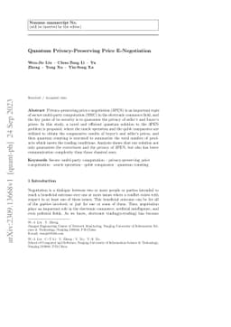 Quantum Privacy-Preserving Price E-Negotiation