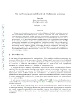 On the Computational Benefit of Multimodal Learning