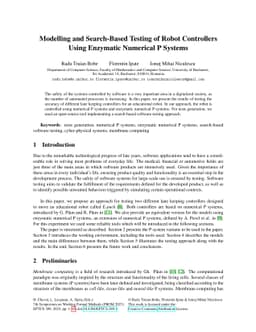 Modelling and Search-Based Testing of Robot Controllers Using Enzymatic
  Numerical P Systems