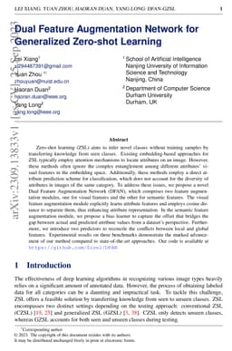 Dual Feature Augmentation Network for Generalized Zero-shot Learning
