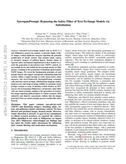 SurrogatePrompt: Bypassing the Safety Filter of Text-To-Image Models via
  Substitution