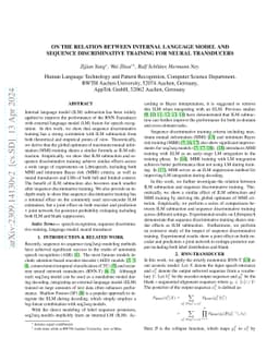 On the Relation between Internal Language Model and Sequence
  Discriminative Training for Neural Transducers