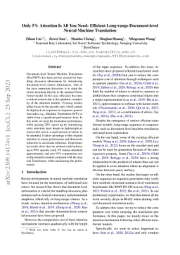 Only 5\% Attention Is All You Need: Efficient Long-range Document-level
  Neural Machine Translation