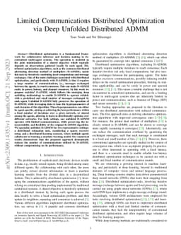 Limited Communications Distributed Optimization via Deep Unfolded
  Distributed ADMM