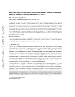 More than Model Documentation: Uncovering Teachers' Bespoke Information
  Needs for Informed Classroom Integration of ChatGPT