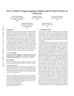 Art or Artifice? Large Language Models and the False Promise of
  Creativity