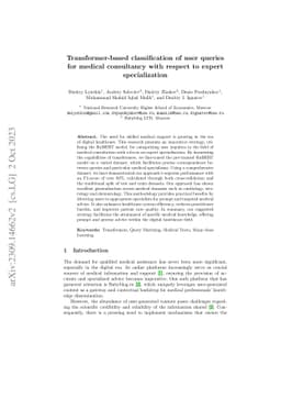 Transformer-based classification of user queries for medical consultancy
  with respect to expert specialization