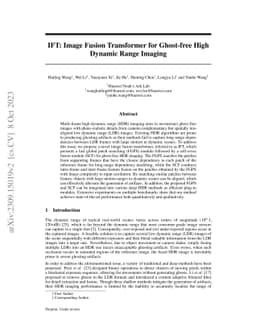IFT: Image Fusion Transformer for Ghost-free High Dynamic Range Imaging