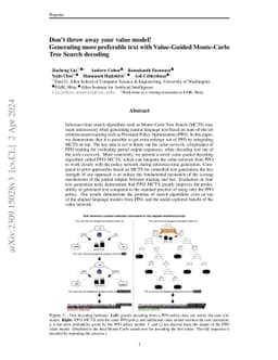 Don't throw away your value model! Generating more preferable text with
  Value-Guided Monte-Carlo Tree Search decoding