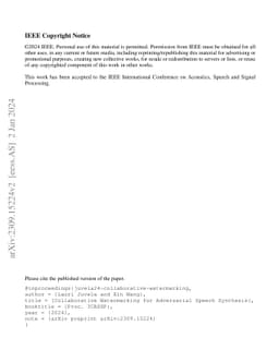 Collaborative Watermarking for Adversarial Speech Synthesis