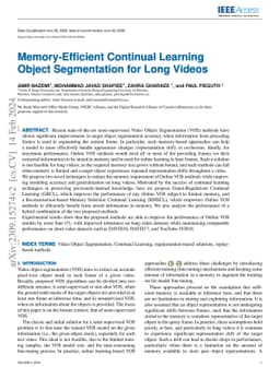 Memory-Efficient Continual Learning Object Segmentation for Long Video