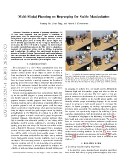 Multi-Modal Planning on Regrasping for Stable Manipulation