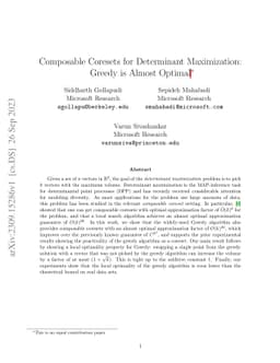 Composable Coresets for Determinant Maximization: Greedy is Almost
  Optimal