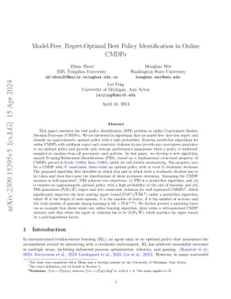 Model-Free, Regret-Optimal Best Policy Identification in Online CMDPs