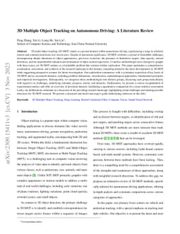 3D Multiple Object Tracking on Autonomous Driving: A Literature Review