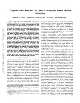 Template Model Inspired Task Space Learning for Robust Bipedal
  Locomotion
