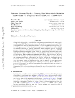 Towards Human-Like RL: Taming Non-Naturalistic Behavior in Deep RL via
  Adaptive Behavioral Costs in 3D Games