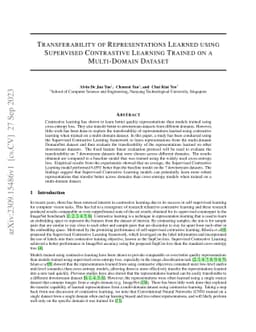 Transferability of Representations Learned using Supervised Contrastive
  Learning Trained on a Multi-Domain Dataset