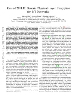 Grain-128PLE: Generic Physical-Layer Encryption for IoT Networks
