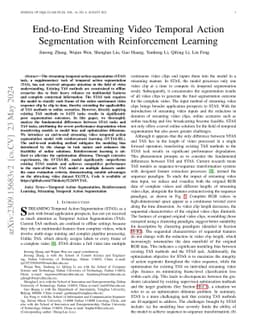 End-to-End Streaming Video Temporal Action Segmentation with Reinforce
  Learning