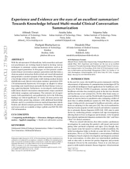 Experience and Evidence are the eyes of an excellent summarizer! Towards
  Knowledge Infused Multi-modal Clinical Conversation Summarization
