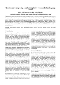 Question answering using deep learning in low resource Indian language
  Marathi