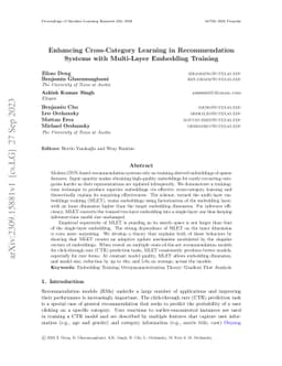 Enhancing Cross-Category Learning in Recommendation Systems with
  Multi-Layer Embedding Training