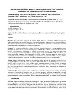 Machine Learning Based Analytics for the Significance of Gait Analysis
  in Monitoring and Managing Lower Extremity Injuries