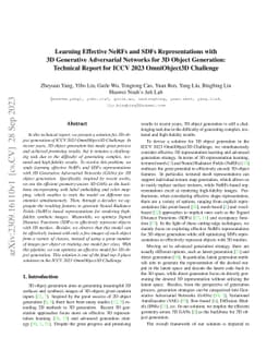 Learning Effective NeRFs and SDFs Representations with 3D Generative Adversarial Networks for 3D Object Generation