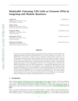 ModuLoRA: Finetuning 2-Bit LLMs on Consumer GPUs by Integrating with
  Modular Quantizers