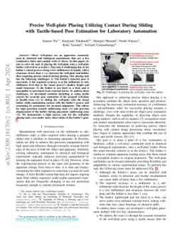 Precise Well-plate Placing Utilizing Contact During Sliding with
  Tactile-based Pose Estimation for Laboratory Automation