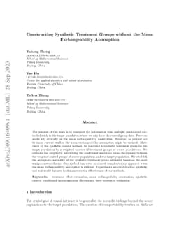 Constructing Synthetic Treatment Groups without the Mean Exchangeability
  Assumption
