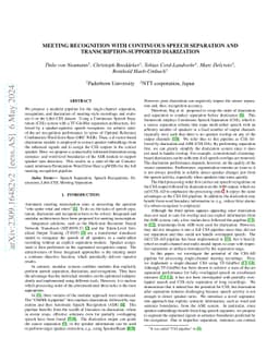 Meeting Recognition with Continuous Speech Separation and
  Transcription-Supported Diarization