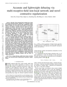 Accurate and lightweight dehazing via multi-receptive-field non-local
  network and novel contrastive regularization