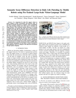Semantic Scene Difference Detection in Daily Life Patroling by Mobile
  Robots using Pre-Trained Large-Scale Vision-Language Model