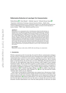 Hallucination Reduction in Long Input Text Summarization