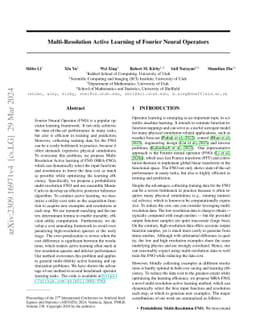 Multi-Resolution Active Learning of Fourier Neural Operators