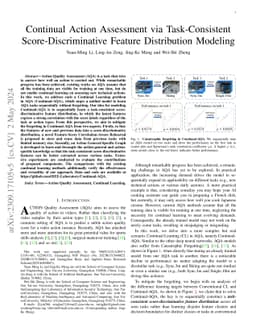 Continual Action Assessment via Task-Consistent Score-Discriminative
  Feature Distribution Modeling