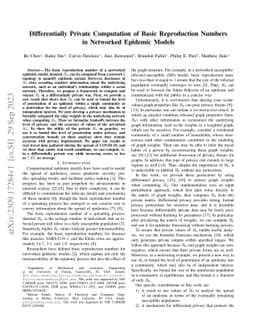 Differentially Private Computation of Basic Reproduction Numbers in
  Networked Epidemic Models