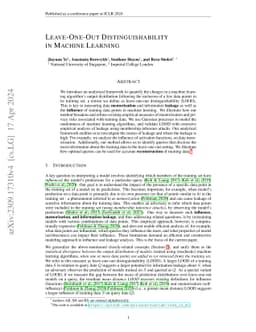 Leave-one-out Distinguishability in Machine Learning