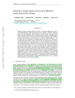 Efficient Streaming Language Models with Attention Sinks