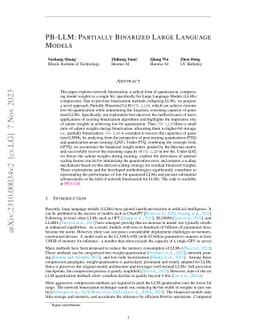 PB-LLM: Partially Binarized Large Language Models