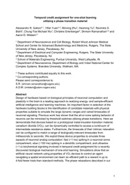 Temporal credit assignment for one-shot learning utilizing a phase
  transition material
