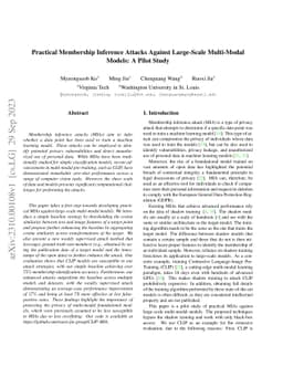 Practical Membership Inference Attacks Against Large-Scale Multi-Modal
  Models: A Pilot Study