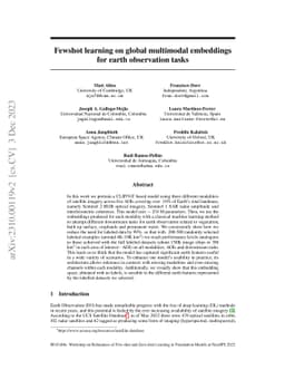 Fewshot learning on global multimodal embeddings for earth observation
  tasks