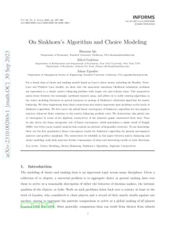 On Sinkhorn's Algorithm and Choice Modeling